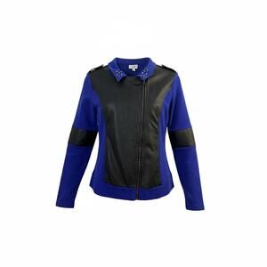 D-Signed Disney Blue & Black Faux Leather Zip Jacket Womens L 14/16 Moto Style